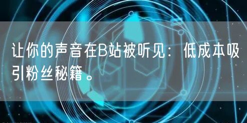 让你的声音在B站被听见：低成本吸引粉丝秘籍。