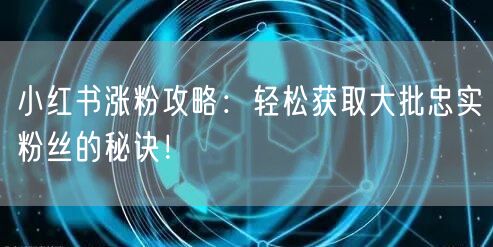 小红书涨粉攻略：轻松获取大批忠实粉丝的秘诀！