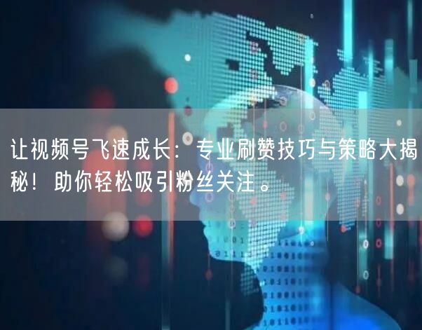 让视频号飞速成长：专业刷赞技巧与策略大揭秘！助你轻松吸引粉丝关注。