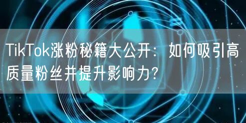 TikTok涨粉秘籍大公开：如何吸引高质量粉丝并提升影响力？