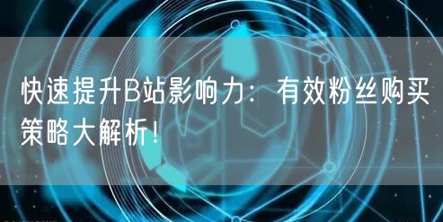 快速提升B站影响力：有效粉丝购买策略大解析！