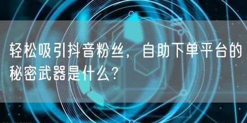 轻松吸引抖音粉丝，自助下单平台的秘密武器是什么？