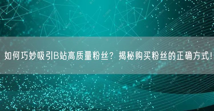 如何巧妙吸引B站高质量粉丝？揭秘购买粉丝的正确方式！