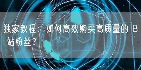 独家教程：如何高效购买高质量的 B 站粉丝？