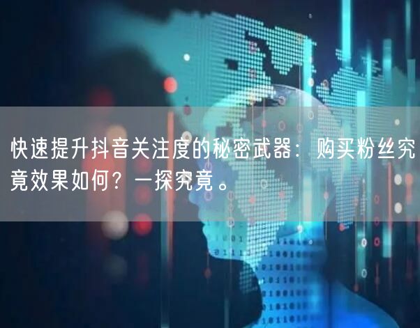 快速提升抖音关注度的秘密武器：购买粉丝究竟效果如何？一探究竟。
